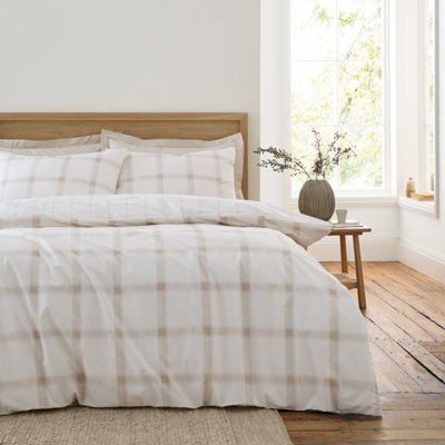 Bianca Fine Linens Oxton Check 200 Thread Count Cotton Reversible Duvet Cover Set With Pillowcases Natural - image 1