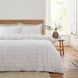 Bianca Fine Linens Oxton Check 200 Thread Count Cotton Reversible Duvet Cover Set With Pillowcases Natural - thumbnail 2