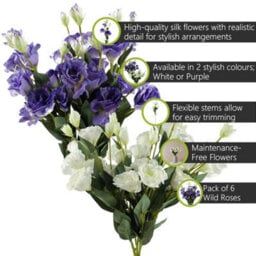 Pegdev - Pdl - Pack Of 6 X 80Cm Artificial Wild Rose Stems White With 36 Silk Flowers For Faux Floral Decoration - thumbnail 2