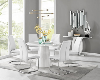 Furniturebox Uk Palma White High Gloss Round Dining Table & 6 White Lorenzo Chairs - image 1
