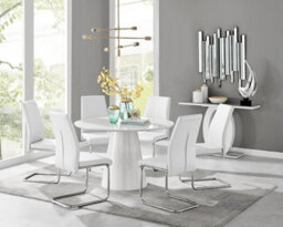 Furniturebox Uk Palma White High Gloss Round Dining Table & 6 White Lorenzo Chairs - thumbnail 1