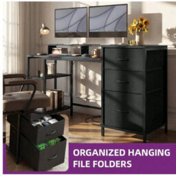 Computer Desk 3 Drawers Power Outlets Usb Black - thumbnail 4