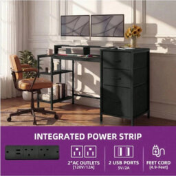 Computer Desk 3 Drawers Power Outlets Usb Black - thumbnail 3