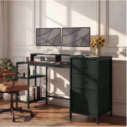 Computer Desk 3 Drawers Power Outlets Usb Black - thumbnail 6