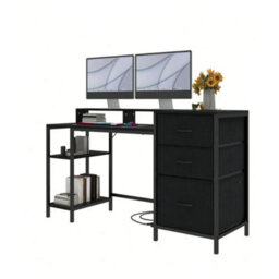 Computer Desk 3 Drawers Power Outlets Usb Black