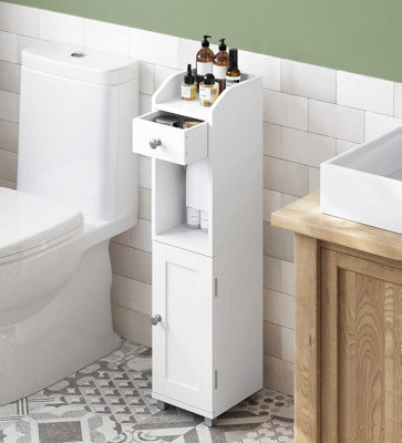 Songmics Vasagle Small Bathroom Storage Organiser Cabinet, Toilet Paper Holder And Organizer With Adjustable Shelf, White - image 1