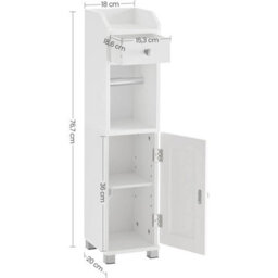 Songmics Vasagle Small Bathroom Storage Organiser Cabinet, Toilet Paper Holder And Organizer With Adjustable Shelf, White - thumbnail 2