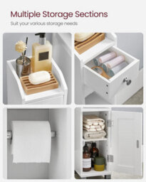 Songmics Vasagle Small Bathroom Storage Organiser Cabinet, Toilet Paper Holder And Organizer With Adjustable Shelf, White - thumbnail 3