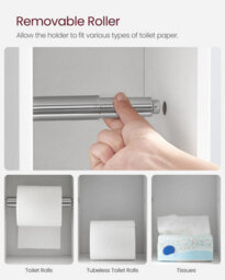 Songmics Vasagle Small Bathroom Storage Organiser Cabinet, Toilet Paper Holder And Organizer With Adjustable Shelf, White - thumbnail 6