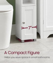 Songmics Vasagle Small Bathroom Storage Organiser Cabinet, Toilet Paper Holder And Organizer With Adjustable Shelf, White - thumbnail 5