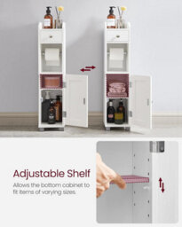 Songmics Vasagle Small Bathroom Storage Organiser Cabinet, Toilet Paper Holder And Organizer With Adjustable Shelf, White - thumbnail 7