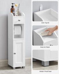 Songmics Vasagle Small Bathroom Storage Organiser Cabinet, Toilet Paper Holder And Organizer With Adjustable Shelf, White - thumbnail 4