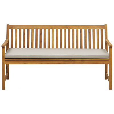 Beliani Garden Bench With Cushion Vivara 160 Cm Certified Acacia Wood Beige