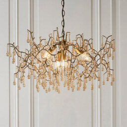 Aged Gold Branch Ceiling Chandelier - Glass Droplets - Decorative Light Fitting - thumbnail 3