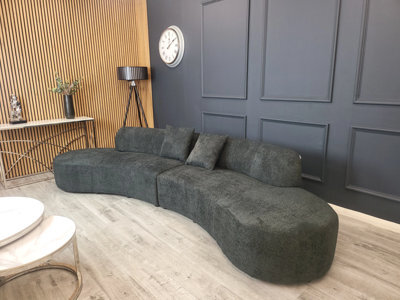Stratus Interiors Miami Boucle Corner Sofa Curved Cinema Style - Black - 6 Seater - image 1