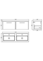 Hudson Reed Juno Wall Hung 2 Soft Close Drawer Vanity Unit With Double Basin In Coastal Grey Finish, 1205mm - thumbnail 7
