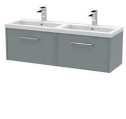Hudson Reed Juno Wall Hung 2 Soft Close Drawer Vanity Unit With Double Basin In Coastal Grey Finish, 1205mm - thumbnail 4