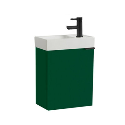Homestylestore 400mm Dark Green Wall Hung Bathroom Vanity Unit And Black Finger Pull Handle - image 1