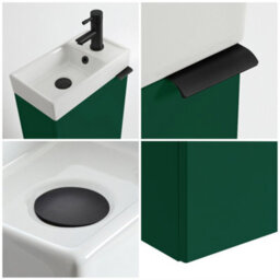 Homestylestore 400mm Dark Green Wall Hung Bathroom Vanity Unit And Black Finger Pull Handle - thumbnail 2
