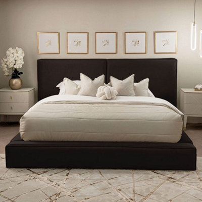 Stratus Interiors Tempa Modern Velvet Platform Bed Piping Border - Add Professional Assembly & Delivery- Small Double - Gas Lift Ottoman Storage - image 1