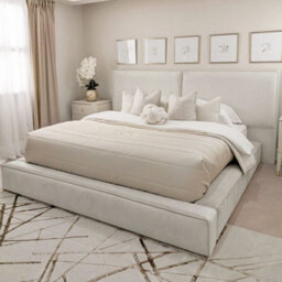 Stratus Interiors Tempa Modern Velvet Platform Bed Piping Border - Add Professional Assembly & Delivery- Small Double - Gas Lift Ottoman Storage - thumbnail 9