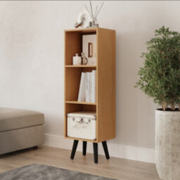 Urbn-Living Urbnliving 80Cm Height  3 Tier Beech Wooden Storage Cube Bookcase Scandinavian Style Black Legs - thumbnail 2