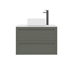Royal Bathrooms Royal Bathroom Elmore 800mm Matt Green Wall Mounted Bathroom Vanity Unit 2 Drawer Plain White Worktop With Elena Basin - thumbnail 7