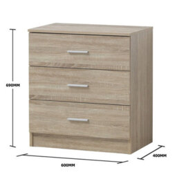 Timber Art Design Rio Costa Chest 3 Drawers Bedroom Living Room Storage Sonoma Oak - thumbnail 7