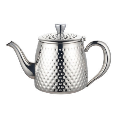 Café Olé Sandringham Stainless Steel Teapot 1360Ml, Large Hammered Mirror Finish Tea Pot, 18/10 Steel, Serves 5-6 Mugs - image 1