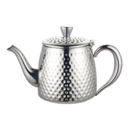 Café Olé Sandringham Stainless Steel Teapot 1360Ml, Large Hammered Mirror Finish Tea Pot, 18/10 Steel, Serves 5-6 Mugs