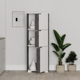 Decortie Modern Midi Wall-Mounted Bathroom Cabinet 118.8(H)Cm Multipurpose Cupboard With 3-Door Storage Shelves Retro Grey, White - thumbnail 4