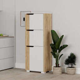 Decortie Modern Midi Wall-Mounted Bathroom Cabinet 118.8(H)Cm Multipurpose Cupboard With 3-Door Storage Shelves Retro Grey, White