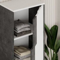 Decortie Modern Midi Wall-Mounted Bathroom Cabinet 118.8(H)Cm Multipurpose Cupboard With 3-Door Storage Shelves Retro Grey, White - thumbnail 6