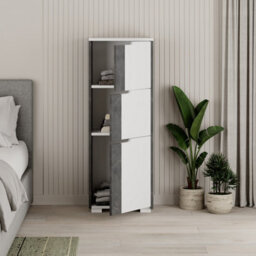 Decortie Modern Midi Wall-Mounted Bathroom Cabinet 118.8(H)Cm Multipurpose Cupboard With 3-Door Storage Shelves Retro Grey, White - thumbnail 8