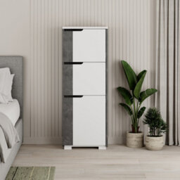 Decortie Modern Midi Wall-Mounted Bathroom Cabinet 118.8(H)Cm Multipurpose Cupboard With 3-Door Storage Shelves Retro Grey, White - thumbnail 7