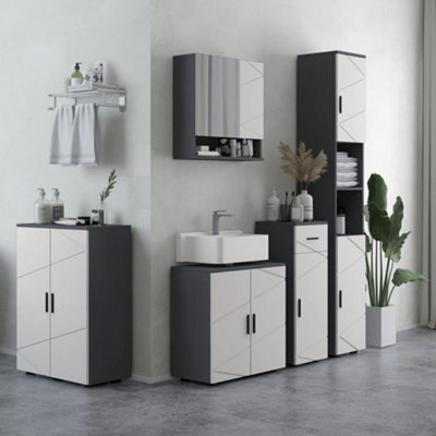 Kleankin Bathroom Vanity Unit, Under Sink Cabinet With Shelf, Light Grey - image 1