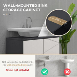 Kleankin Bathroom Vanity Unit, Under Sink Cabinet With Shelf, Light Grey - thumbnail 4