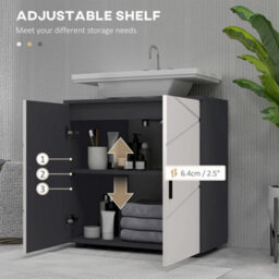Kleankin Bathroom Vanity Unit, Under Sink Cabinet With Shelf, Light Grey - thumbnail 5