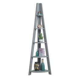 Timber Art Design Riva Scandinavian Retro Corner Ladder Bookcase Shelving Shelf Unit Grey 5 Tier - thumbnail 3