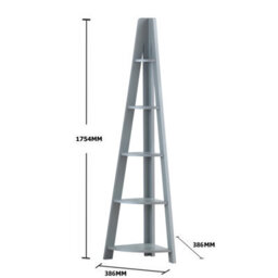 Timber Art Design Riva Scandinavian Retro Corner Ladder Bookcase Shelving Shelf Unit Grey 5 Tier - thumbnail 6