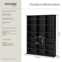 Tectake Shelves Stevie - 21 Compartments, Height-Adjustable, Removable Shelves  - Black - thumbnail 6