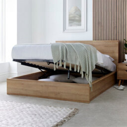 Chicago Riviera Oak Finish Wooden Ottoman Storage Bed - Double 4Ft6 Bed Frame - thumbnail 2
