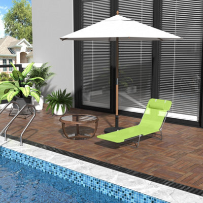 Outsunny Adjustable Sun Bed Garden Lounger Recliner Relaxing Camping Light Green - image 1