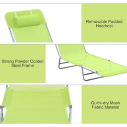 Outsunny Adjustable Sun Bed Garden Lounger Recliner Relaxing Camping Light Green - thumbnail 5
