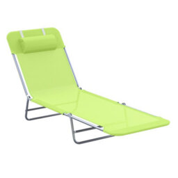 Outsunny Adjustable Sun Bed Garden Lounger Recliner Relaxing Camping Light Green - thumbnail 2
