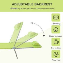 Outsunny Adjustable Sun Bed Garden Lounger Recliner Relaxing Camping Light Green - thumbnail 4
