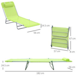 Outsunny Adjustable Sun Bed Garden Lounger Recliner Relaxing Camping Light Green - thumbnail 3