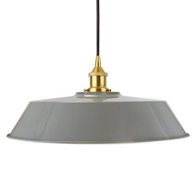French Grey Large Chancery Painted Dome Pendant Light With Polished Brass Lamp Holder And Black Round Cable - Se Home - image 1