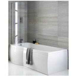 Homestylestore White 1675 X 850mm Bathroom Left Hand Curved P Shape Shower Bath With Screen And Side Panel - thumbnail 1