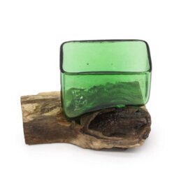 Square Recycled Glass Bowl With Wooden Base Modern Decoration - thumbnail 2